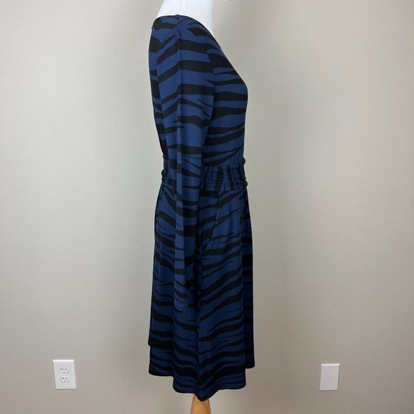 Boden Abigail Dress 6P Navy Blue Zebra Pattern Jersey Stretch Knit Long Sleeve - Picture 6 of 13